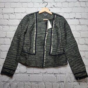 Vince Boucle Black White Leather Contrast Full Zip Jacket NWT Size 8